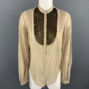 3.1 PHILLIP LIM Size 4 Gold Metallic Striped Sequin Bib Blouse
